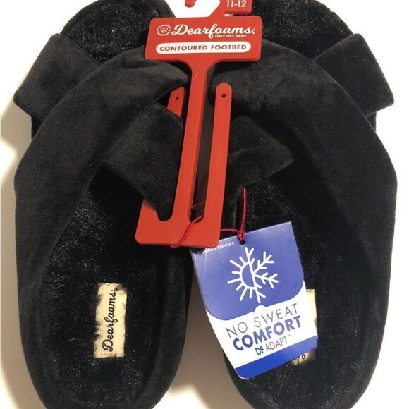 Womens Fur Slippers Dearfoams XL 11 - 12 Black - Picture 1 of 2